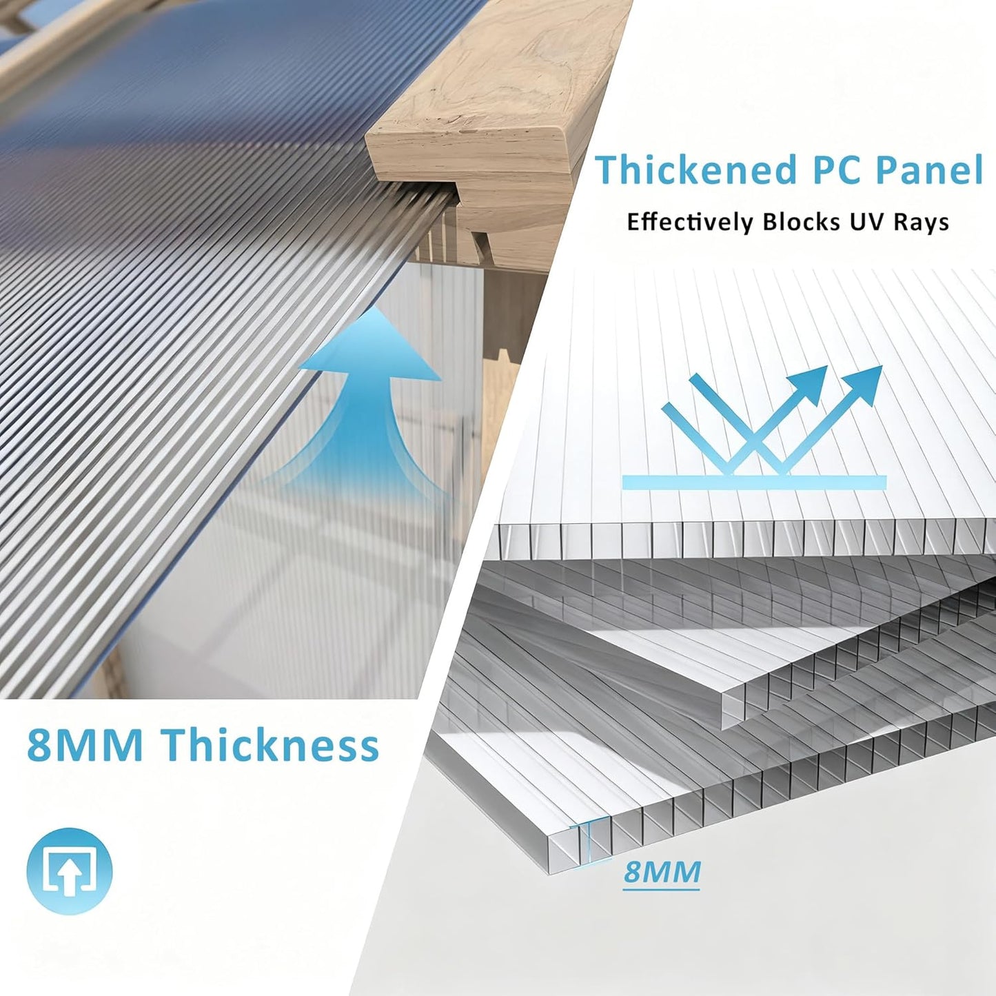 Greenhouse for Outdoor, 6x8ft-8x12ft Wooden WAK-in Greenhouse Kitwith 6MM Thick Polycarbonate Panel, Lockable Door & Adjustable Roof Vent ,Backyard Garden (Light Mocha Brown, 6*12FT)