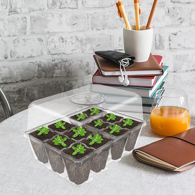 Gardzen 3 Pack Seed Starting Tray, Plant Germination Trays, Seed Starter Kit with Adjustable Humidity Vented Dome and Clear Base, Plant Growing Kit 6.6" x 4.5", Total 36-Cell, Clear