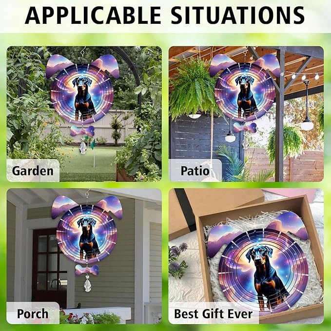 Doberman Dog Ears Wind Spinner, Doberman Wind Spinner Hanging for Yard and Garden (Doberman)