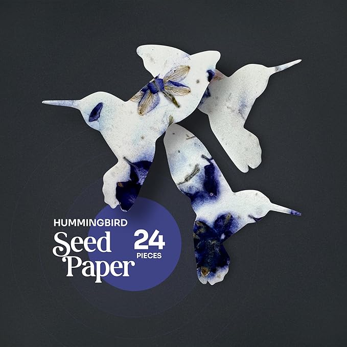 Wildflower Seed Paper - Set of 24 Hummingbird-Shaped for Funeral Favors, Memorial Gifts, & Sympathy Gifts for Loss of Father and Mother (Purple)