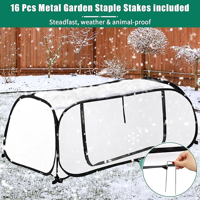 ANGAR 2Pack Pop Up Winter Garden Covers for Raised Beds, 45" x 22" x 16"Plant Covers Freeze Protection, Garden Rows Greenhouse Raised Bed Cover for Seedlings Vegetable Fruits Rows, Includes 16 Stakes