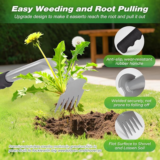 Walensee Weed Puller Tool, Portable Garden Weed Pulling Tool,Upgraded Durable Garden Weeder with 5-Tine Manganese Steel&Rubber Handle for Vegetable Gardening, Backyard Planting & Uprooting Weeding