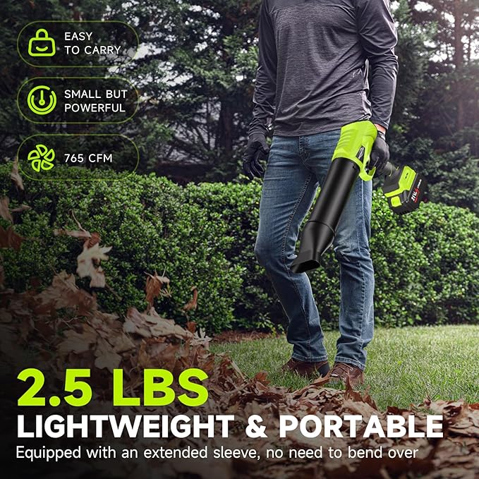 Leaf Blower Cordless with Battery and Charger, 21V Portable Handheld Electric Leaf Blower, Extended Nozzle Design, Adjustable Speed Blower for Patio Cleaning