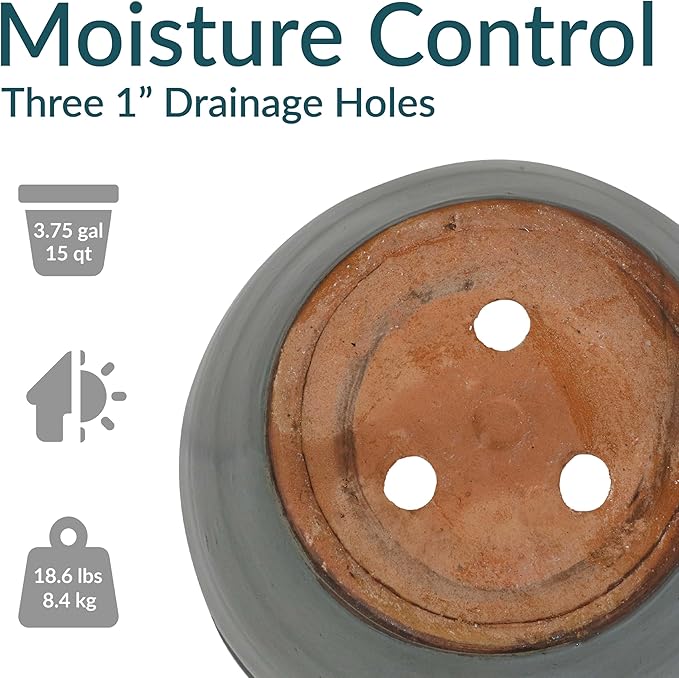 Sunnydaze Large Ceramic Plant Pot - Round Outdoor Glazed Ceramic Planter Pot with Drainage - Chalet - Gray - 14.5"