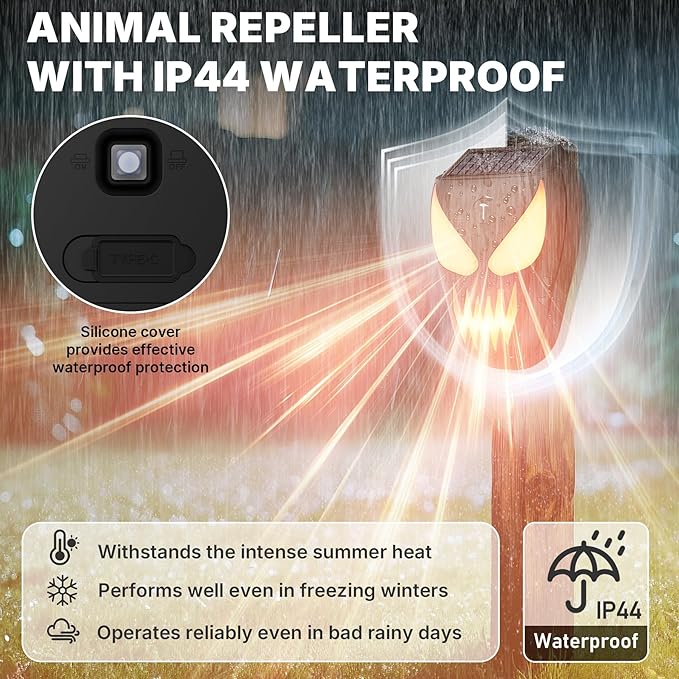 Solar Nocturnal Animal Repeller with Flickering Flame, Waterproof Solar Racoon Repellent Outdoor Coyote Deterrent for Fox, Raccoon, Skunk, Deer - Predator Light for Chicken Coop, Garden (Amber-2pack1)
