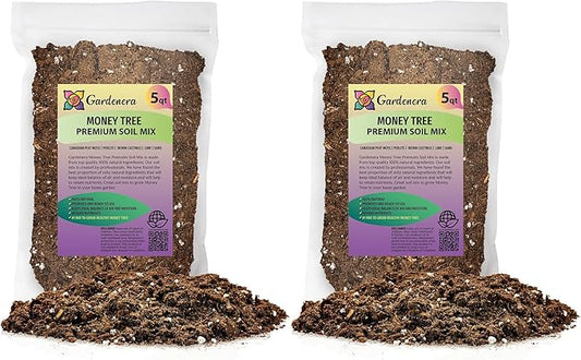 GARDENERA Money Tree Potting Soil - 10 Quart - Soil Mix for Planting or Repotting Guiana Chestnut, Blended Mix to Properly Grow Money Tree Plants (2 Bags of 5 Quart)