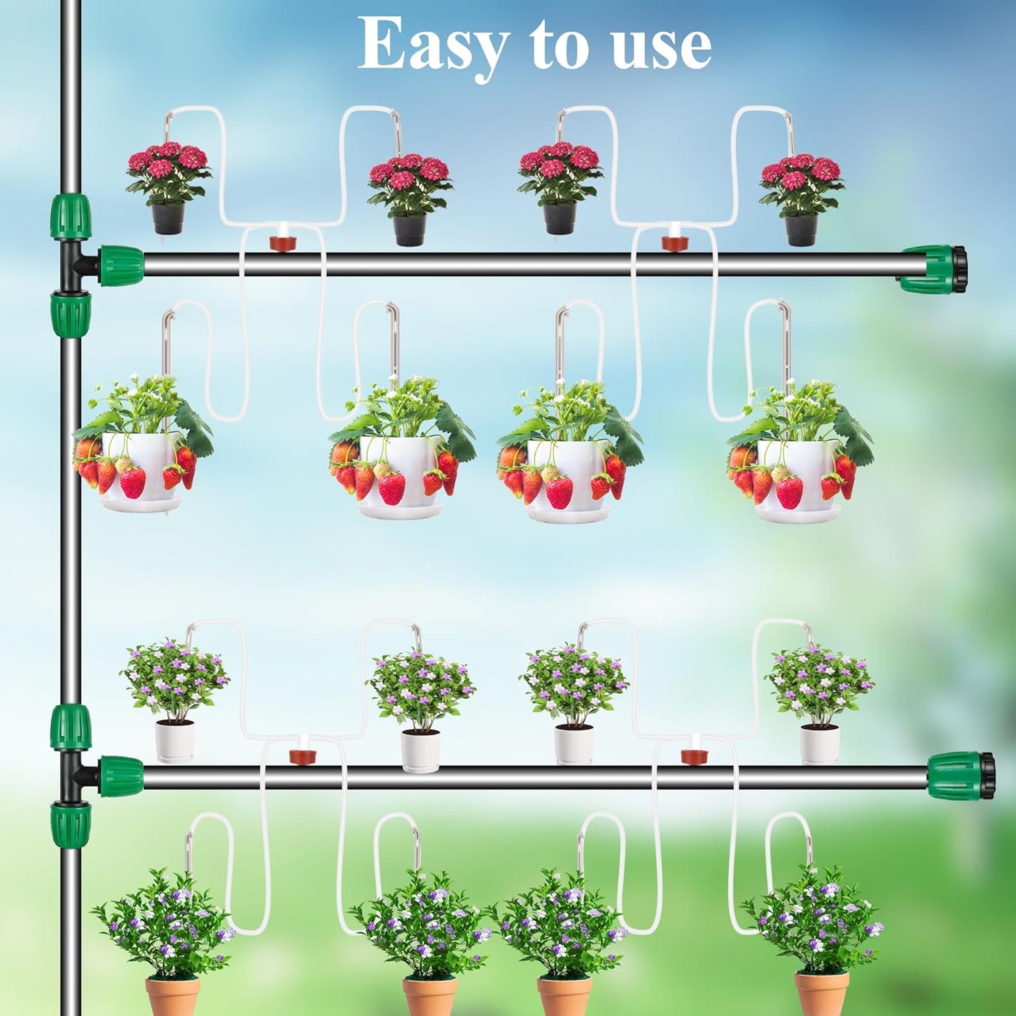 20 Pack Automatic Irrigation Dripper Stake Assembly, 2 GPH Irrigation Dripper for 4-Way 23.6 inch Irrigation tubing,Drip Emitters Bend Arrow Sprinklers for Garden Pots Precise Irrigation Systems