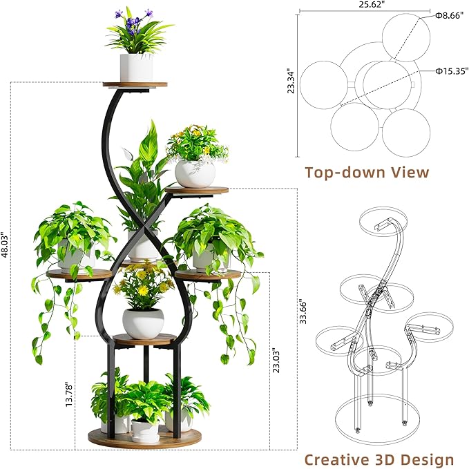 Plant Stand Indoor with Grow Lights, 5 Tiered 48" Tall Plant Shelf Indoor, Metal Indoor Plant Stand for Multiple Plants, Corner Flower Plant Holder Display Rack for Patio, Garden Decor