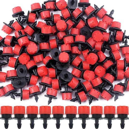 150 Pcs Adjustable Micro Drip Irrigation Sprinklers 1/4 Inch Universal 8-Hole Flow Dripper Garden Irrigation Nozzles for 4mm/7mm Tube Watering System (Red)