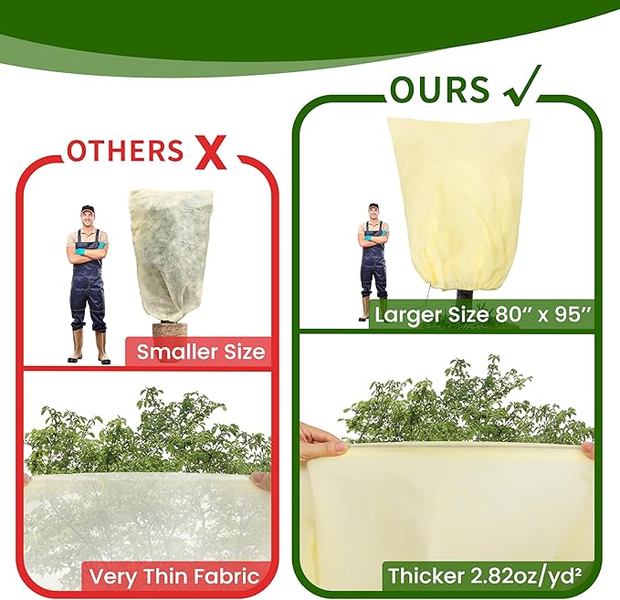 78x41inches Plant Covers Freeze Protection,2 Packs Thickened 2.82oz/yd² Frost Cloth for Outdoor Plants,Winter Tree Covers with Zipper&Drawstring,Plant Blanket for Winter Plant Covers Freeze Protection