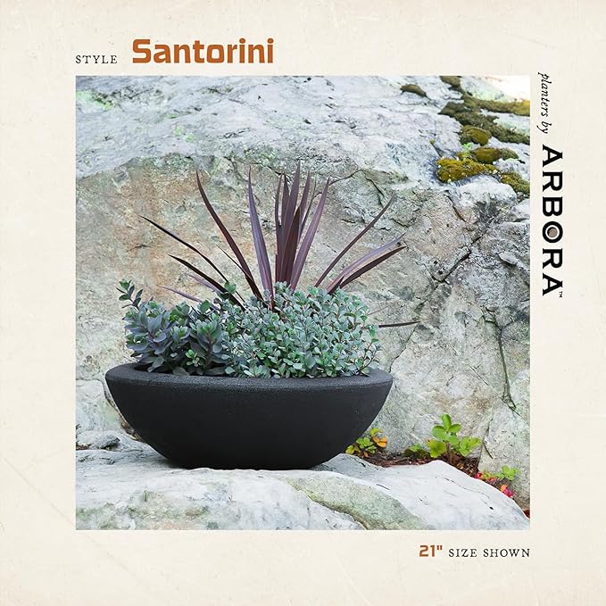 ARBORA 26" Santorini Bowl 2-Pack with Classic Black Finish - Polyresin Indoor and Outdoor Planters, Durable, Weatherproof, Lightweight, Large Plant Pots for Patio, Garden, Deck, Entryway