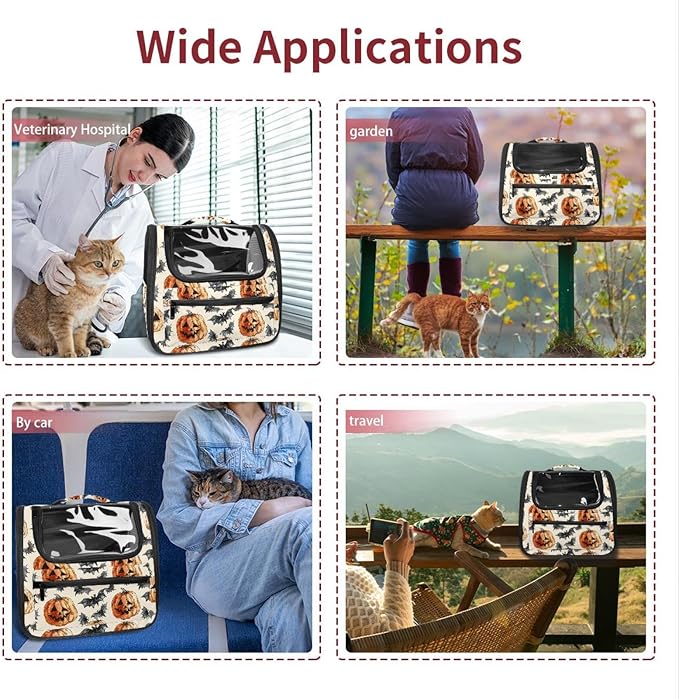 Dog Carrier Backpack for Small Pets - Cat & Dog Backpack for Hiking, Camping or Travel, Pumpkin Helloween0