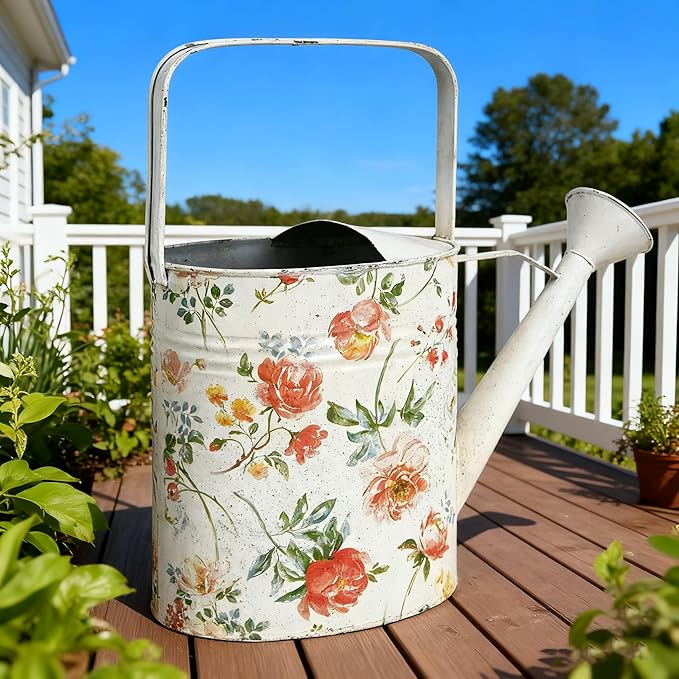 Vintage Metal Flower & Garden Watering Can, Rustic Farmhouse Decorative Watering Pot Planter for Home Patio Backyard Outdoor Plant Care