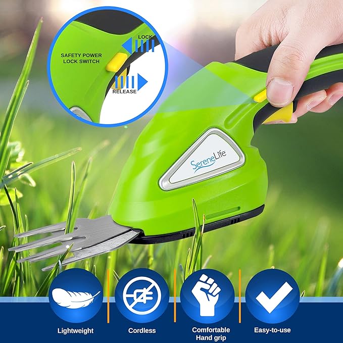 Pyle Cordless Handheld Grass Cutter Shears | Portable Lightweight Electric Hedge Shrubbery Trimmer | Hand Held Garden Clippers Powered With Rechargeable 3.6V Battery | Changeable Blade Trimmers