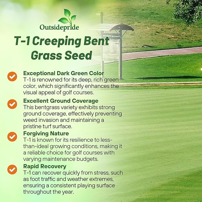 Outsidepride T-1 Creeping Bentgrass Seed - 5 lbs Fine-Bladed, Premium Quality Turf, Grass Seed for Smooth Surface, & High-Traffic Areas, Ideal Grass for Golf Courses Putting Greens, & Fairways
