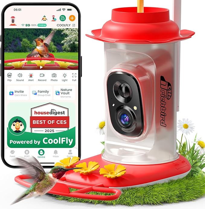 Smart Hummingbird Feeder with Camera Solar Powered, AI Identify, Instant Notification, Leakproof & Ant Moat Bird Feeder with Camera, Hummingbird Feeders for Outdoors, Gift for Bird Lovers (20 oz)
