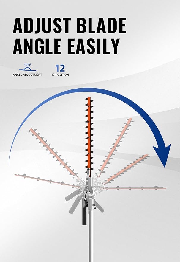 SUNSEEKER 16" Hedge Trimmer Attachment Universal, Dual Action Articulating,Heavy Duty Steel Material, 12 Angle Positon, Gas Powered, Grey/Black