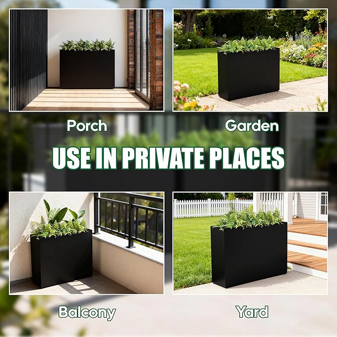 Large Metal Planter Box for Outdoor 38"Lx13"Wx30"H, Tall Rectangular Planters for Outdoor Patio/Porch/Cafe, All-Weather Durable Galvanized Steel, Modern Design for Plants, Flower,Garden, Black
