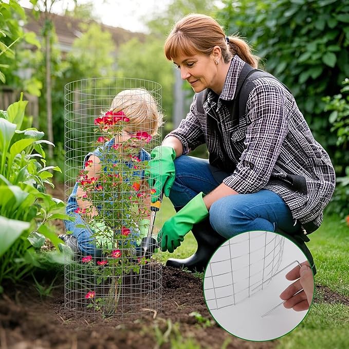 winemana 12 Set Garden Plant Protector Cage, 24x12 in Metal Wire Protectors for Plants, Protection Cages with Stakes & Nylon Ties, Animals Barrier to Keep Rabbit & Chicken Away from Flower Vegetables
