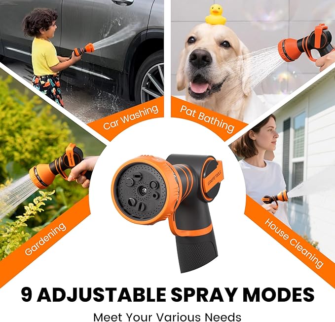 Giraffe Tools AW30 Retractable Garden Hose Reel 5/8inch x 62ft Hose Reels for Outside, with 9- Function Sprayer Nozzle, Any Length Lock/Slow Return System/Wall Mounted/180°Swivel Bracket