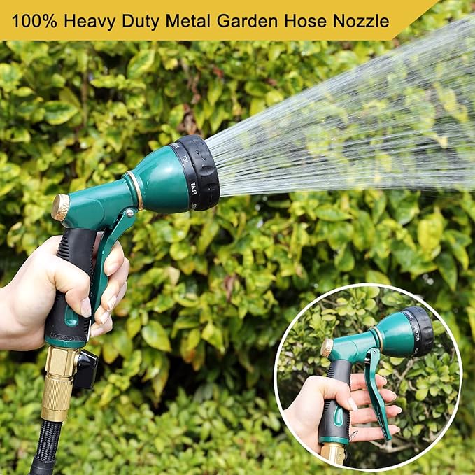 FANHAO Garden Hose Nozzle Sprayer Heavy Duty, 100% Metal Spray Nozzle High Pressure Water Hose Nozzle with 7 Patterns for Watering Garden, Washing Cars and Showering Pets