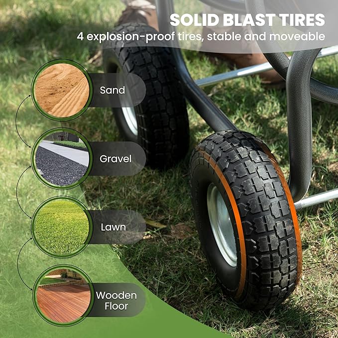 Giraffe Tools Hose Reel Cart with Wheels - Heavy Duty Industrial Hose Reel for Outside, 250-Feet of 5/8" Hose Capacity, Hose Guide Pre-Installed