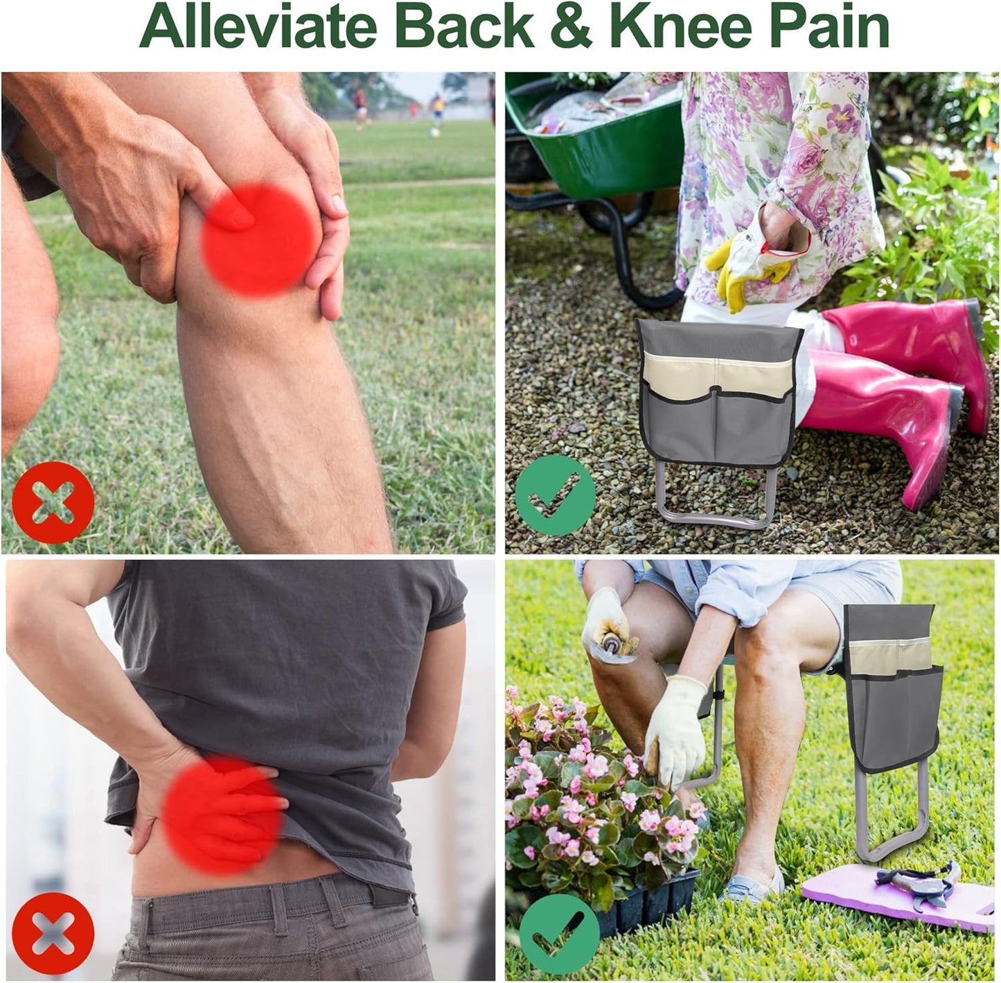 LUCKYERMORE New Generation Garden Kneeler and Seat, Foldable Gardening Stool with 2 Tool Pouches, with Wider&Softer EVA Kneeling Pad, Gardening Gifts for Parents Seniors, Lightweight & Heavy Duty