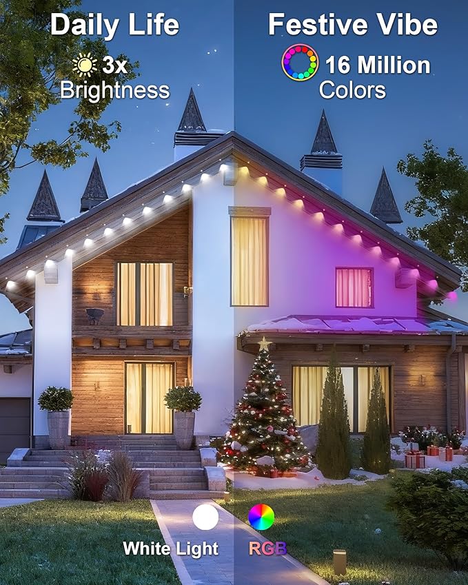XINKAITE 50ft Permanent Outdoor Lights for House, 2025 Eave Lighting with App/Remote Control, IP67 Waterproof smartlight for Christmas, Halloween, Holiday, Party, Daily