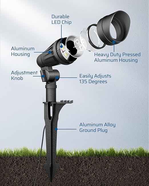 DEWENWILS 12V Landscape Lighting kit, 1x60W Transformer with Timer+8x3.2W Aluminum LED Low Voltage Landscape Spotlight Lights, 100FT Wire+8 Pack Connector for Patio Yard Garden