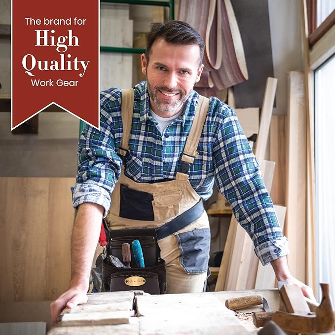 Style n Craft 10-Pocket Carpenter’s Nail & Tool Pouch, Heavy-Duty Leather Tool Pouch, Perfect and Durable Oiled Full-Grain Leather Pouch, Dark Brown (90926)