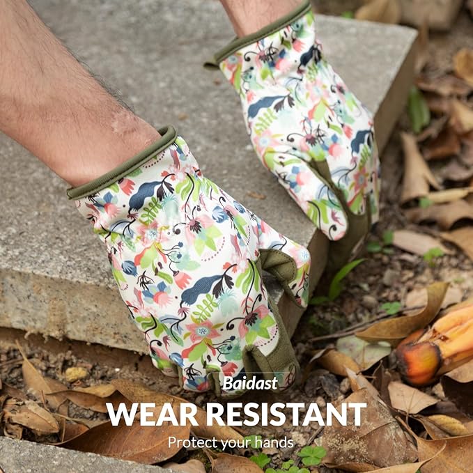 Baidast Gardening Gloves for Women Garden Gloves for Womens Thorn Proof for Women's Gifts Digging Planting Pruning Weeding(Green+White)