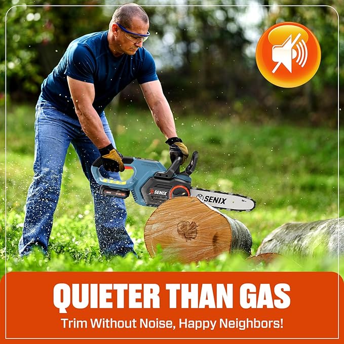 SENIX Chainsaw Cordless, 20V 10" Battery Chainsaw, Brushless Chain Saw, Includes 2.5Ah Battery & Charger, Garden Tool for Tree, Pruning, Branch Cutting, Yard, Fathers Day Gift, Tool-Free,CSX2-M