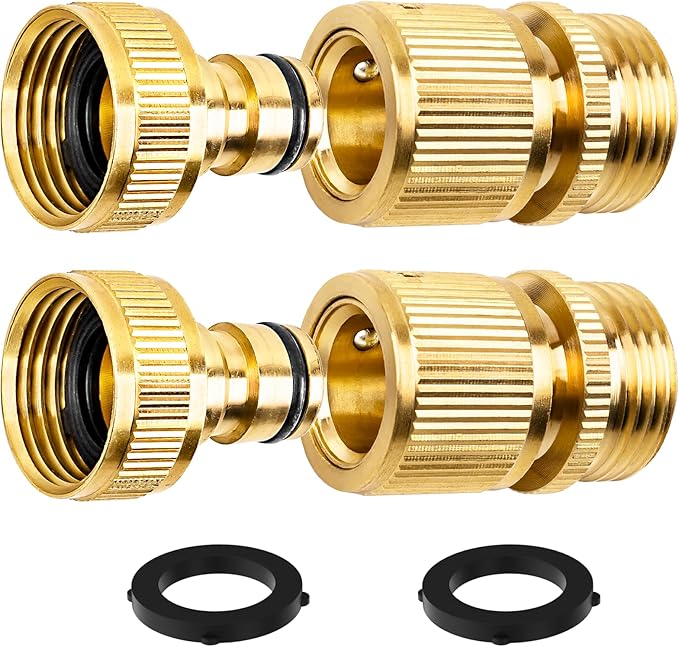 2PCS Garden Hose Quick Connect, Durable Quick Connect Hose Fitting, Heavy Duty 3/4 GHT Brass Quick Coupler for Pressure Washers, Sprinklers and Watering Systems