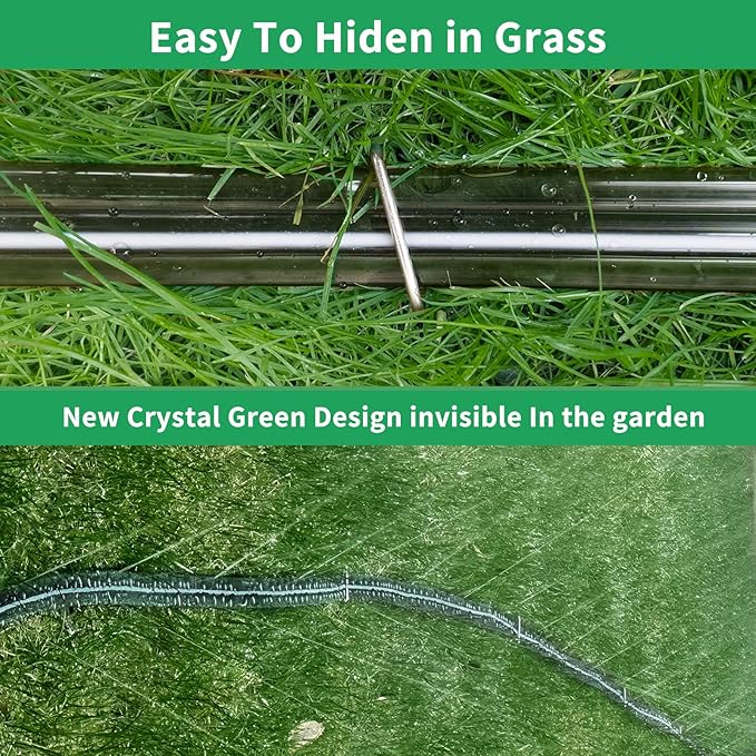 50 FT Flat Sprinkler Hose for Lawn Watering Garden Soaker Hose with Holes, Heavy Duty Lightweight No-Kink Water Hose with Stakes, Irrigation Hose, Great Fun for Kids and Dog