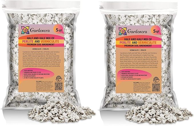 Gardenera Perlite and Vermiculite Mix for Cactus, Succulent, and Bonsai Trees - 10 Quart - Promote Healthy Growth and Drainage (2 Bags of 5 Quart)