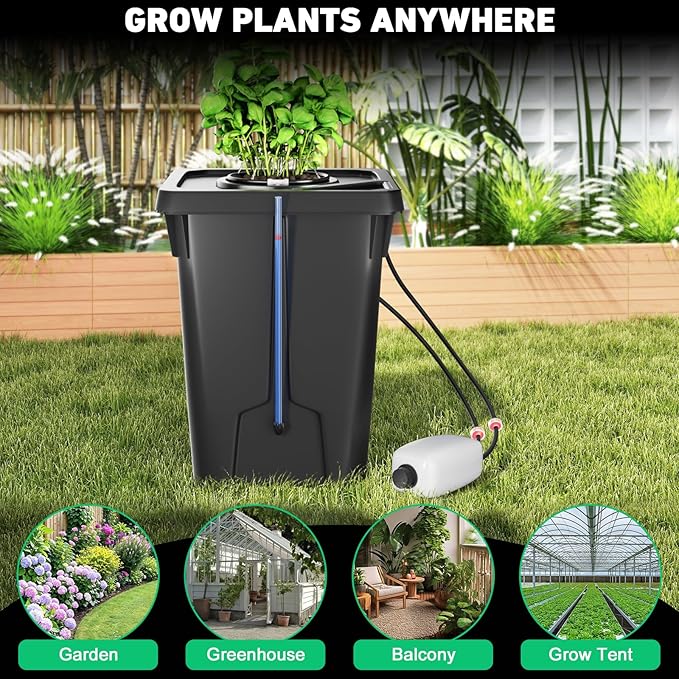 DWC Hydroponics Growing System with Top Drip Kit 7 Gallon Deep Water Culture Bucket System with Air Pump, Air Stone, Air Hose, Recirculating Drip Garden System