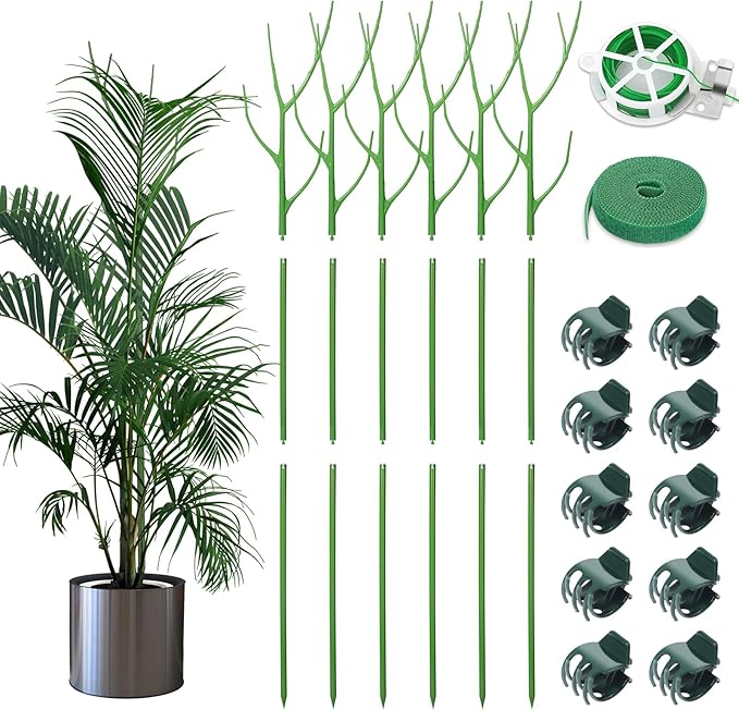 6 Pack 39.37" Detachable Twig Plant Support Stakes Set, Blends in to Plant, Branch Plant Sticks with Orchid Clips Twist Plant Ties, Twig Trellis for Indoor Outdoor Plants Potted Plants Flower