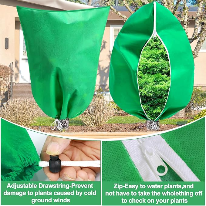 Large Tree Covers for Winter Plant Covers Freeze Protection, 74.8"X 90.5" Frost Covers for Outdoor Plants with Zipper Drawstring, Winter Cold Weather Frost Blankets Shrub Jacket Cover Bags