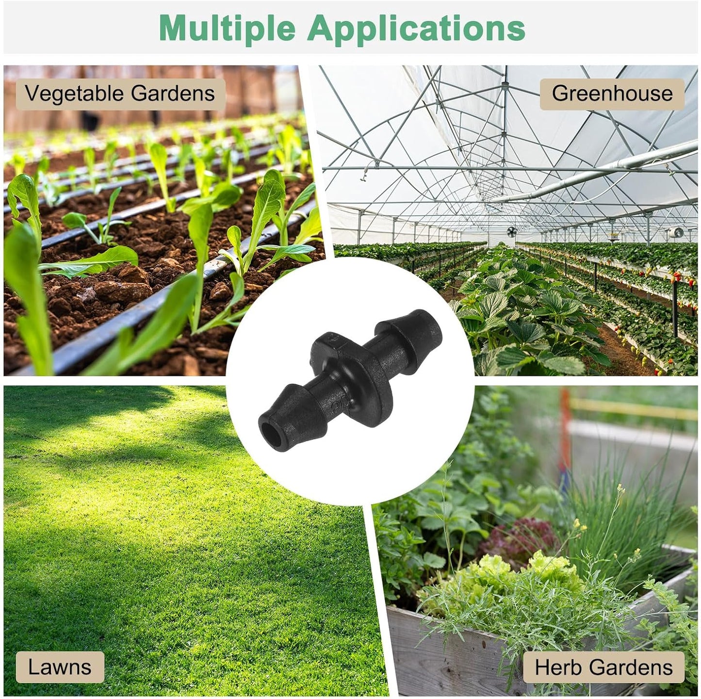 50-Pack Drip Irrigation Barbed Fittings, for 1/4 Inch Tubing Connector Plastic Coupling Irrigation Parts for Garden/Greenhouse/Aquarium/Flower Pot, Drip Pipe Accessories