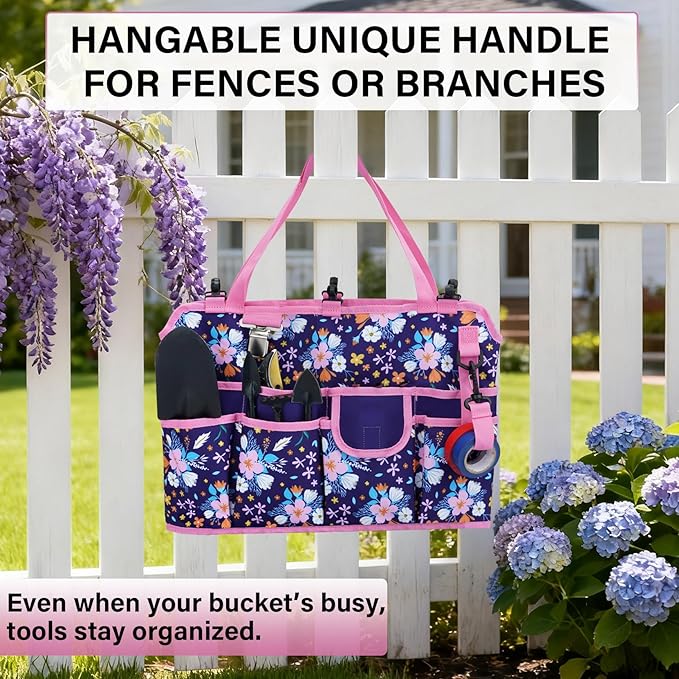 KUNN 5 Gallon Bucket Tool Organizer 18-Pocket Heavy-Duty Bucket Caddy with Hangable Handle & Comfort Grip Pad | Gardening Tool Bag, Garden Organizer Storage Bag Accessory for Gardeners, Purple