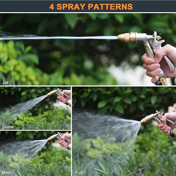 ESOW Garden Hose Nozzle, 100% Heavy Duty Metal Spray Gun with Full Brass Nozzle, 4 Watering Patterns Watering Nozzle- High Pressure Rear Trigger Design for Watering Plants, Car Wash and Showering Dog