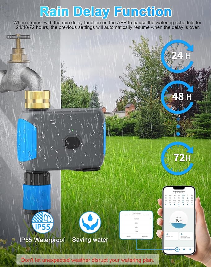 WiFi Sprinkler Timer, Smart Bluetooth Hose Timer, Programmable Automatic Irrigation System with Remote APP, Compatible with Alexa Google, Watering for Outdoor Garden Yard Lawn, 1 Outlet