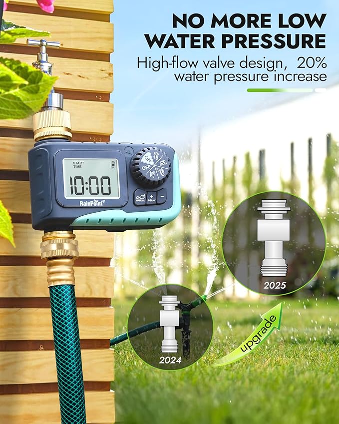 RAINPOINT Sprinkler Timer with Brass Inlet & Outlet, Programmable Hose Timer for Garden Soaker Hose with Rain Delay/Manual Watering System, Digital Drip Irrigation for Yard, Lawn(2PCS)