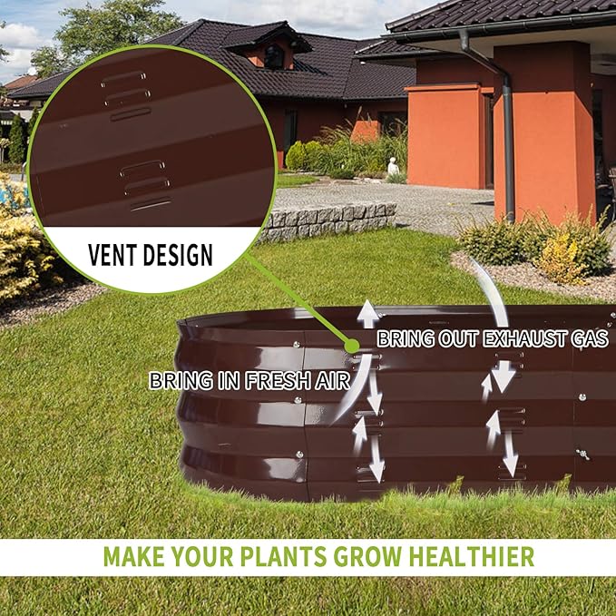 GADI Raised Garden Bed Kit for Vegetables Flower Galvanized Metal Planter Boxs Designed for Easy DIY and Cleaning Not Twist Or Rot (Brown)