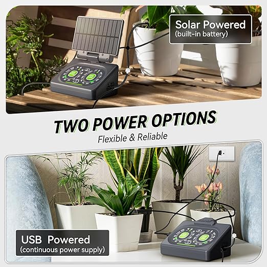 RAINPOINT Programmable Drip Irrigation System for Indoor Houseplant Up to 15 Plants, Compact Dual-Powered Vacation Automatic Plant Waterer Self Watering Device While Away Low Water Auto Shut-Off