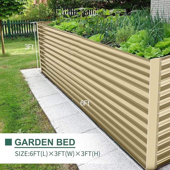 Land Guard 6x3x3ft Rectangular Galvanized Raised Garden Beds, Large-Capacity Metal Planter Box Outdoor, Durable Deep Raised Garden Bed 3ft Tall, Raised Beds for Gardening Vegetables, Cream Yellow