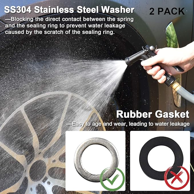 Hose Nozzle 2 Pack, Full Size Pistol Grip Water Nozzle Sprayer with Threaded Front, High Pressure Nozzle, Adjustable Spray Water Flow for Watering Plants, Showering Pet, Washing Car, Cleaning