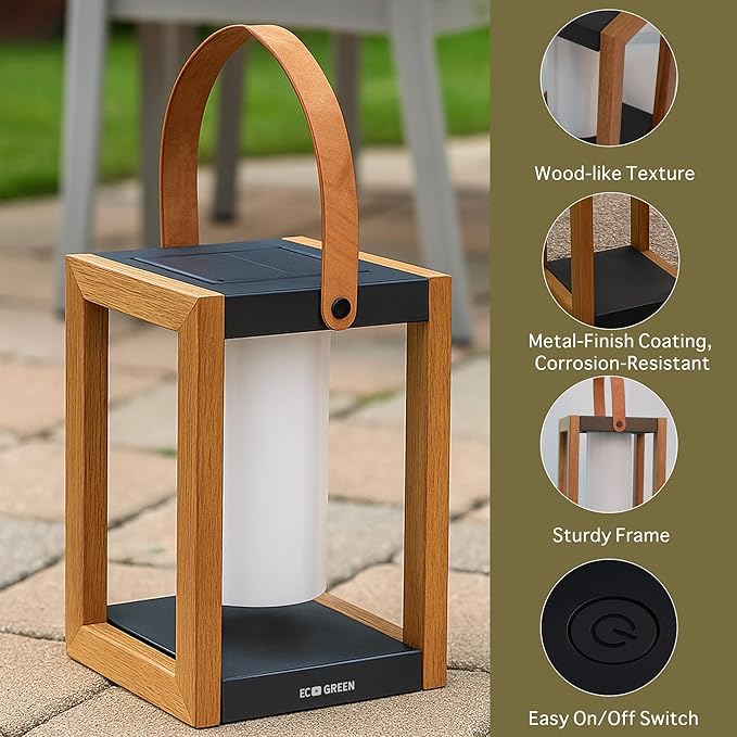 EcoGreen Solar Lantern with Handle – 7.87x12.2 in Waterproof Outdoor Solar Light, Warm White, 8H Auto-On, Portable for Patio, Yard, Pathway, Porch & Camping (Single Pack)