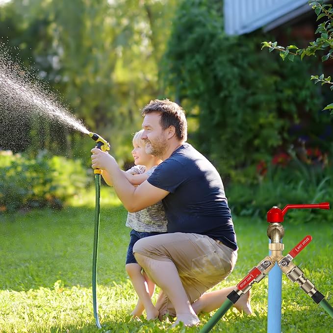 Garden Hose Splitter 2 Way Heavy Duty - Solid Brass Hose Y Splitter with Stainless Steel Long Handle, 3/4" GHT Thread for High Flow Rates & Leak-Free Connection