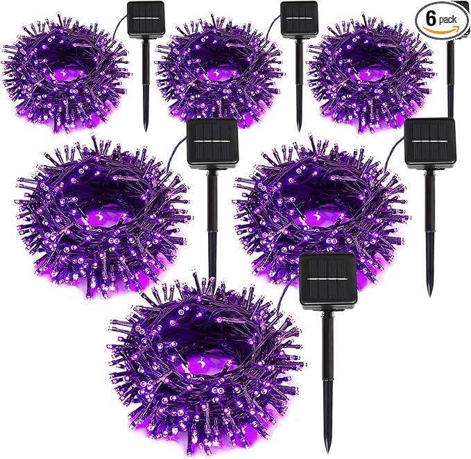 6 Pack Solar String Lights Outdoor, 600 LED Extra-Long 236 FT Solar Lights Outdoor with 8 Lighting Modes, IP65 Waterproof for Halloween, Garedn, Xmas, Balcony, Wedding, Party (Purple)